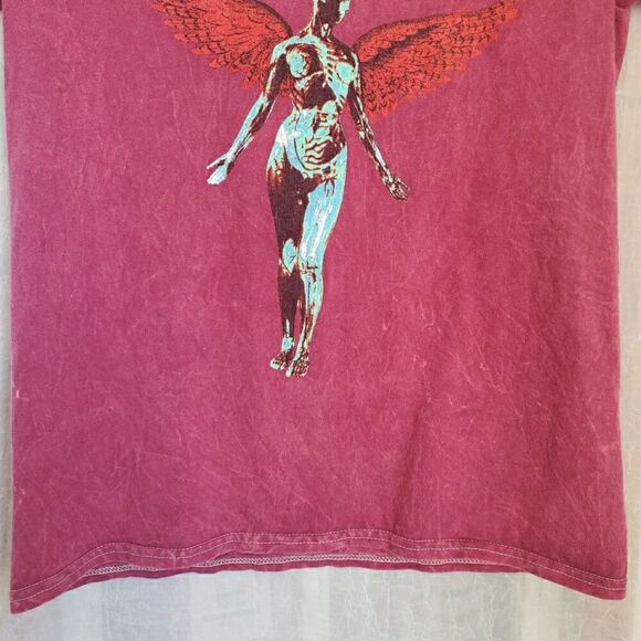 Nirvana Womens T-Shirt Sz S Genuine Merch Utero Angel Distressed Acid Wash Pink - Picture 5 of 8
